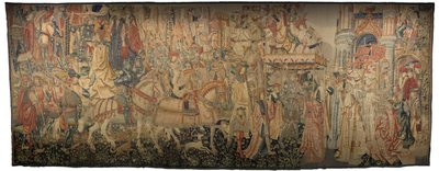Gobeläng som visar erövringarna av kung Alfonso V av Portugal (Conquistas de Alfonso V de Portugal), Tournai. Detalj. (Ull och siden) av Flemish School