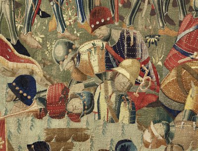 Gobeläng som visar erövringarna av kung Alfonso V av Portugal (Conquistas de Alfonso V de Portugal), Tournai. Detalj. (Ull och siden) av Flemish School