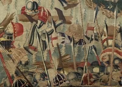 Gobeläng som visar erövringarna av kung Alfonso V av Portugal (Conquistas de Alfonso V de Portugal), Tournai. Detalj. (Ull och siden) av Flemish School