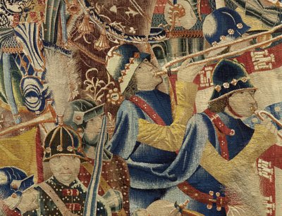 Gobeläng som visar erövringarna av kung Alfonso V av Portugal (Conquistas de Alfonso V de Portugal), Tournai. Detalj. (Ull och siden) av Flemish School
