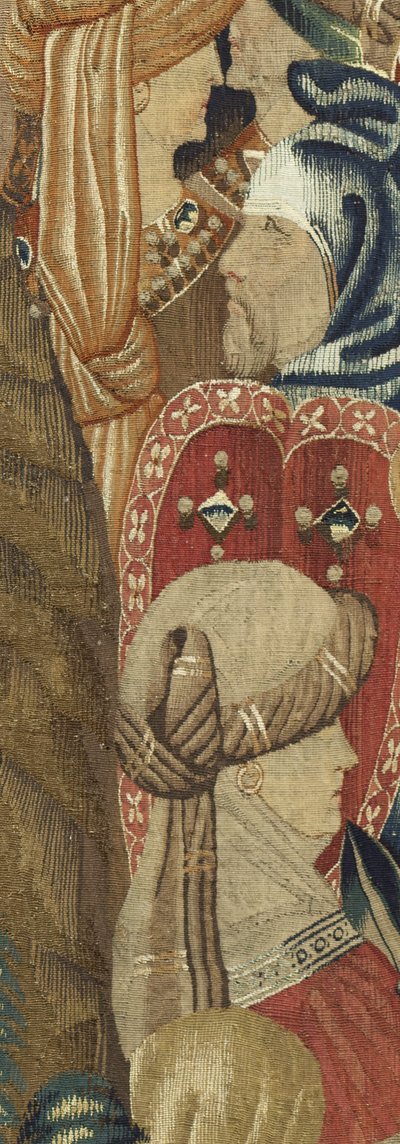 Gobeläng som visar erövringarna av kung Alfonso V av Portugal (Conquistas de Alfonso V de Portugal), Tournai. Detalj. (Ull och siden) av Flemish School