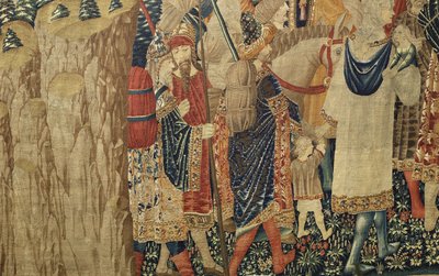 Gobeläng som visar erövringarna av kung Alfonso V av Portugal (Conquistas de Alfonso V de Portugal), Tournai. Detalj. (Ull och siden) av Flemish School