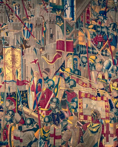 Gobeläng som visar erövringarna av kung Alfonso V av Portugal (Conquistas de Alfonso V de Portugal), Tournai. Detalj. (Ull och siden) av Flemish School