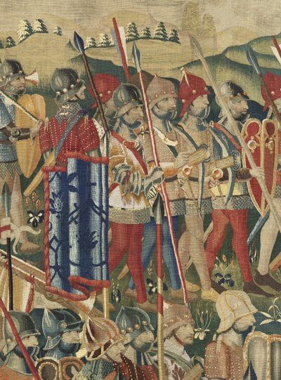 Gobeläng som visar erövringarna av kung Alfonso V av Portugal (Conquistas de Alfonso V de Portugal), Tournai. Detalj. (Ull och siden) av Flemish School
