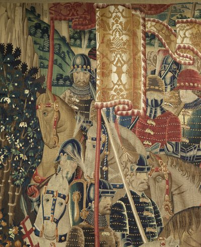 Gobeläng som visar erövringarna av kung Alfonso V av Portugal (Conquistas de Alfonso V de Portugal), Tournai. Detalj. (Ull och siden) av Flemish School