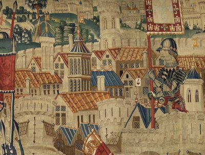 Gobeläng som visar erövringarna av kung Alfonso V av Portugal (Conquistas de Alfonso V de Portugal), Tournai. Detalj. (Ull och siden) av Flemish School