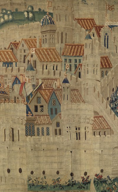 Gobeläng som visar erövringarna av kung Alfonso V av Portugal (Conquistas de Alfonso V de Portugal), Tournai. Detalj. (Ull och siden) av Flemish School