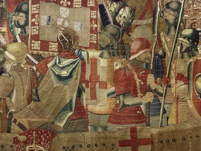 Gobeläng som visar erövringarna av kung Alfonso V av Portugal (Conquistas de Alfonso V de Portugal), Tournai. Detalj. (Ull och siden) av Flemish School