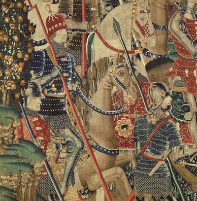 Gobeläng som visar erövringarna av kung Alfonso V av Portugal (Conquistas de Alfonso V de Portugal), Tournai. Detalj. (Ull och siden) av Flemish School