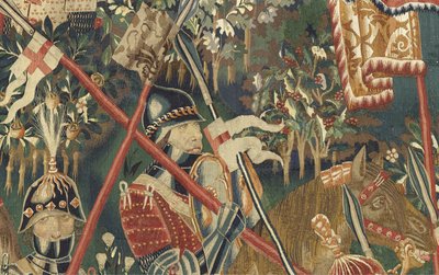 Gobeläng som visar erövringarna av kung Alfonso V av Portugal (Conquistas de Alfonso V de Portugal), Tournai. Detalj. (Ull och siden) av Flemish School