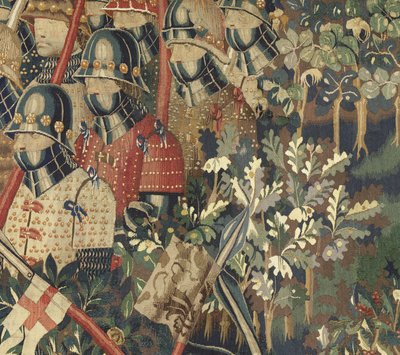 Gobeläng som visar erövringarna av kung Alfonso V av Portugal (Conquistas de Alfonso V de Portugal), Tournai. Detalj. (Ull och siden) av Flemish School