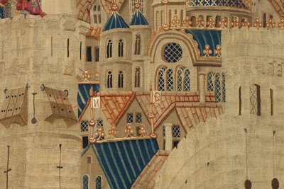 Gobeläng som visar erövringarna av kung Alfonso V av Portugal (Conquistas de Alfonso V de Portugal), Tournai. Detalj. (Ull och siden) av Flemish School