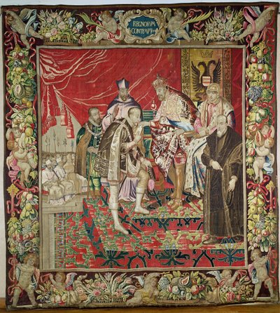 The Abdication of Charles V (1500-58) från The Tapestry of Charles Quint, c.1630-40 av Flemish School