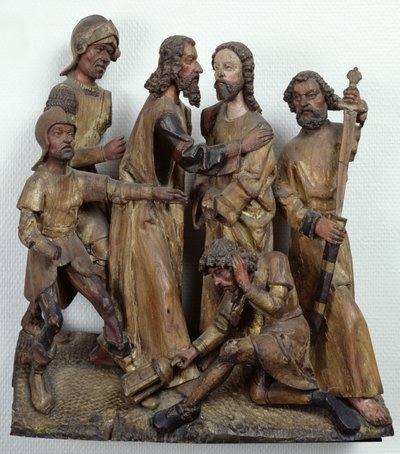 The Kiss of Judas, från Antwerpen (polykromt trä) av Flemish School