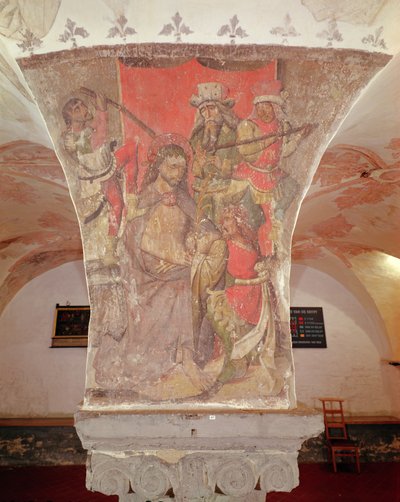 The Mocking of Christ, väggmålning från kryptan av Flemish School