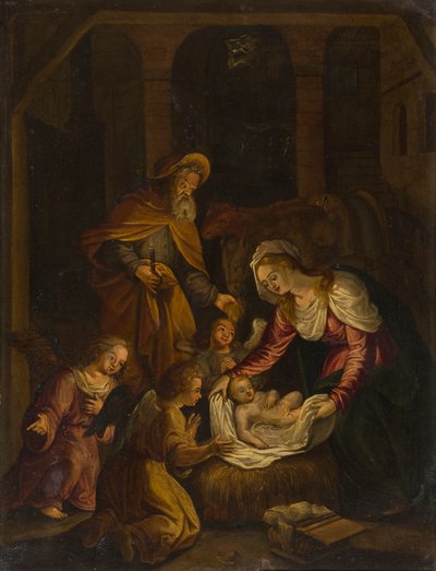 The Nativity, c.1601-99 (olja på duk) av Flemish School