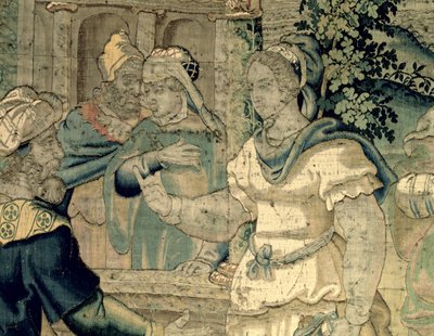 Jetros döttrar berättar för sin far om deras möte med Moses (detalj 181718) av Flemish School
