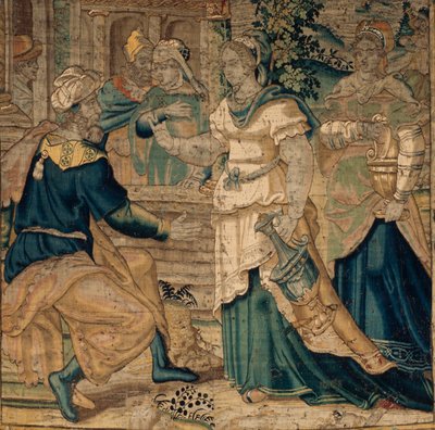 Universitetets samlingar. flamländsk gobeläng. Jetros döttrar berättar för sin far om mötet med Moses. Detalj. Oudenaarde. Ca 1550. av Flemish School