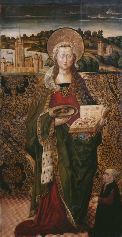 Triptyk, St. Lucy, vänster panel (se även 345909, 345911) av Flemish School
