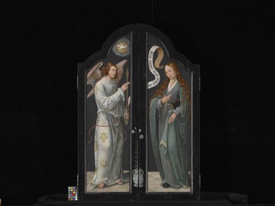 Triptyk med jungfru och barn, St. Barbara och St. Catherine (olja på trä) av Flemish School