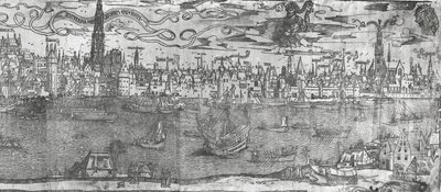 Utsikt över Antwerpens hamn, detalj av högra delen, 1515-50 av Flemish School