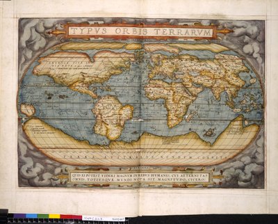 Världskarta, Theatrum Orbis Terrarum, av Abraham Ortelius av Flemish School