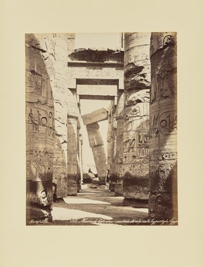 Karnak. Lutande pelare i hypostylhallen, Egypten av Félix Bonfils