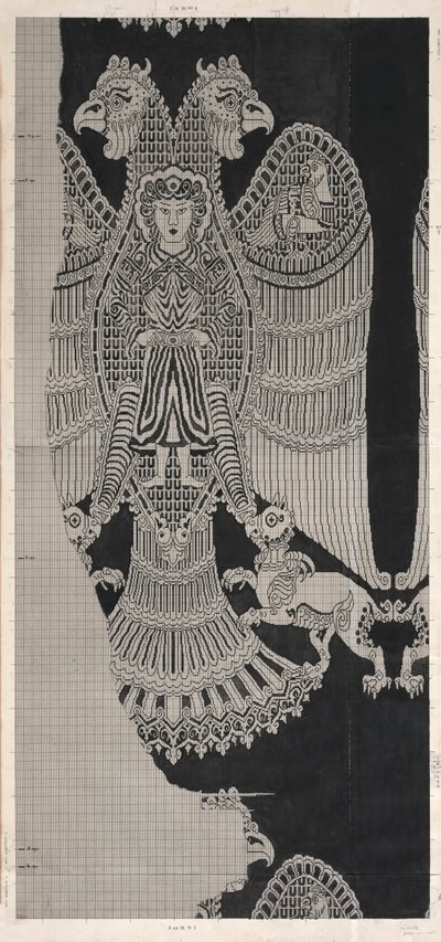 Schematisk teckning av Buyid Silk (1962.264) av Félix Guichert