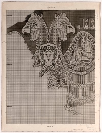 Schematisk teckning av Buyid Silk (1962.264) av Félix Guichert