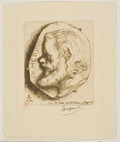 Porträtt av Meryon i profil av Félix Henri Bracquemond