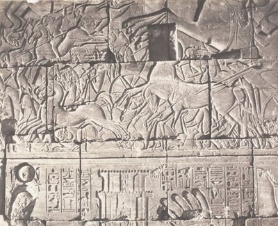 Karnak Thebe, Palace Inclosure - Detaljer om skulpturer vid Point O, 1851-52, tryckt 1853-54. av Félix Teynard