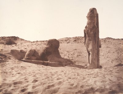 Sébouah, templet, kolossen och sfinxen på den vänstra sidan av avenyn, 1851-52. av Félix Teynard
