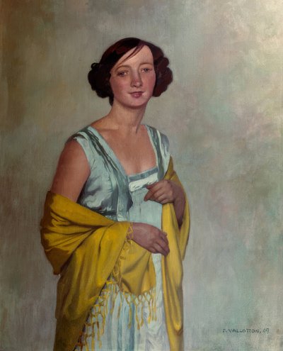 Porträtt av en kvinna med gul halsduk av Félix Vallotton