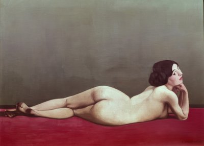 Liggande naken på röda mattan av Félix Vallotton