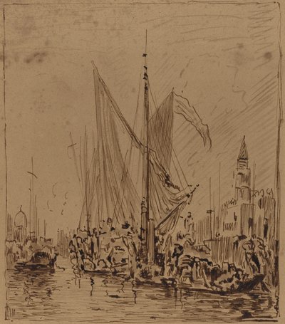 Båtar och gondoler före Piazza San Marco av Félix Ziem