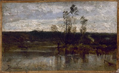 Riverside, mellan 1850 och 1860 (olja på papper på duk) av Félix Ziem