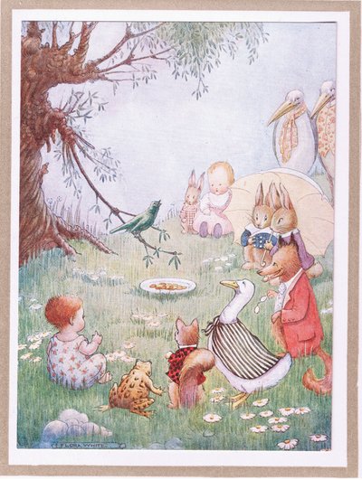 Och den sjöng så vackert att invånarna runt omkring gav den pengar (färglitografi) av Flora White