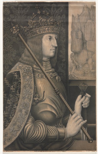 Porträtt av Kaiser Maximilian I med krona och spira av Florentin Lauter