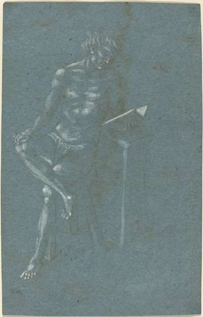 En ung man som sitter på en pall och läser en bok (recto); The Fall of Man (ett fragment av den nedre delen) (verso) av Florentine 15th Century