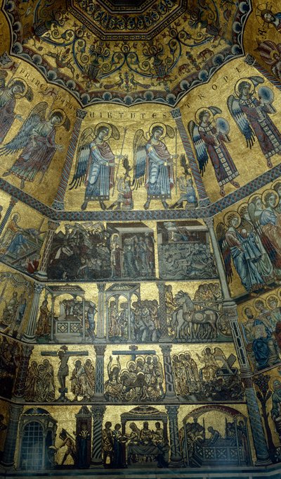Mosaik på det kupolformade taket i St Johns Baptistry, Florens (mosaik) av Florentine School