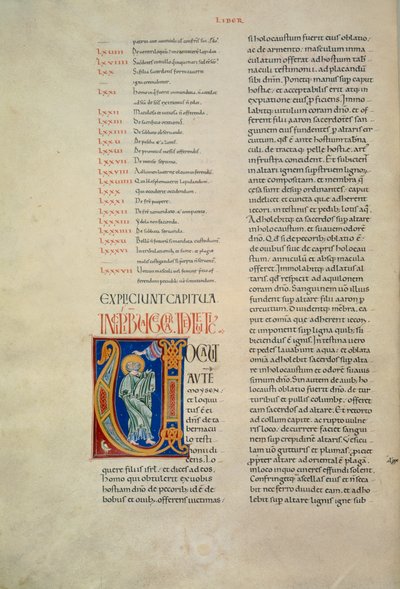 Sida från Bibeln av Corbolino med initial som representerar Gud som talar till Moses (Cod. Conventi Soppressi 630, c. 52v), manuskript av Florentine School