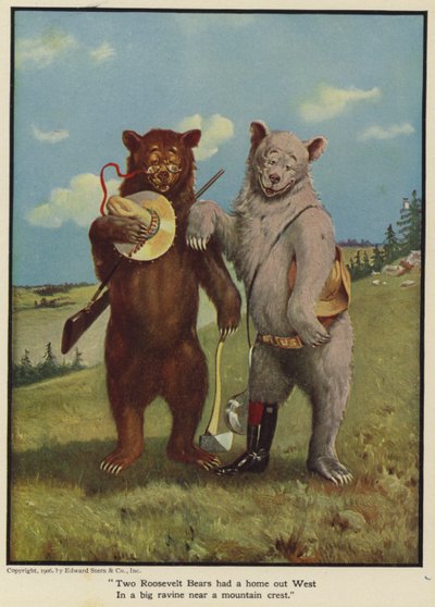 Två Rooseveltbjörnar hade ett hem västerut i en stor ravin nära en bergskräm av Floyd V. Campbell