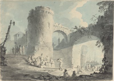 Portscen av Follower of Claude Joseph Vernet