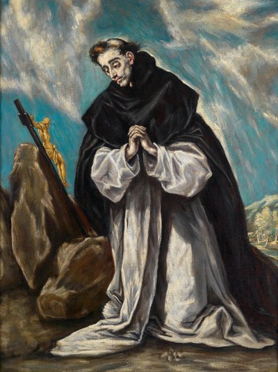 St Dominikus i bön av Follower of El Greco