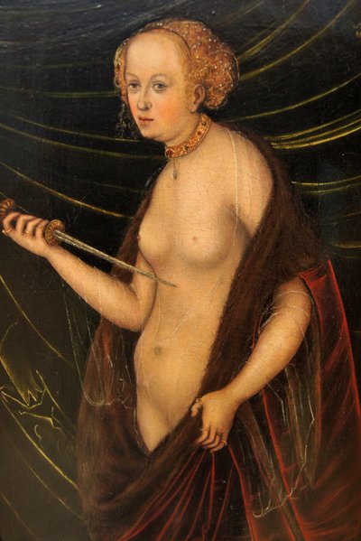 Tyska: Selbstmord der Lucretia The Suicide of Lucretia (Lucretias självmord) av Follower of Lucas Cranach the Elder