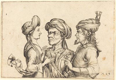 Tre orientaliska figurer av Follower of Martin Schongauer