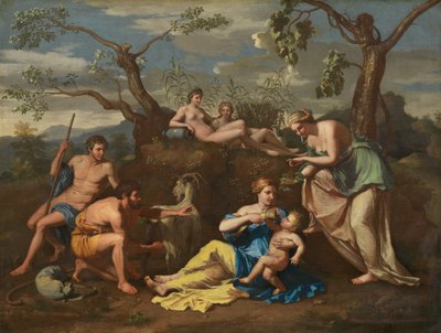 Nymfer som matar barnet Jupiter av Follower of Nicolas Poussin