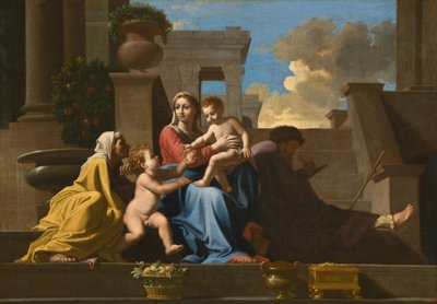 Den heliga familjen på trappan av Follower of Nicolas Poussin