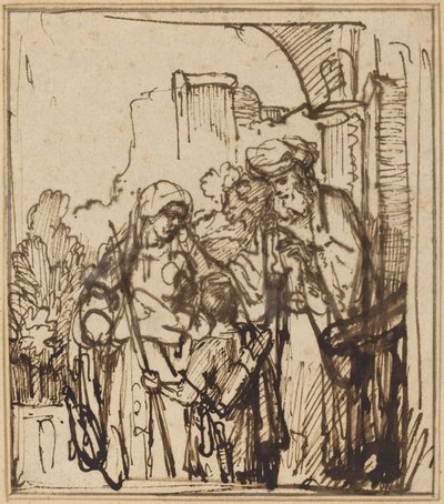 Uppsägningen av Hagar av Follower of Rembrandt van Rijn