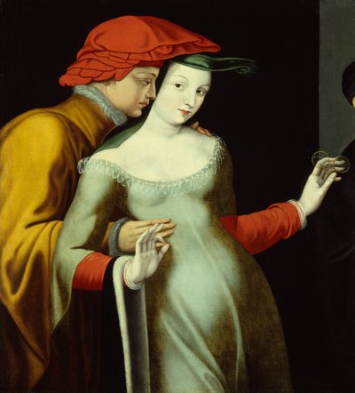 De älskande, ca 1600 (olja på duk) av Fontainebleau School